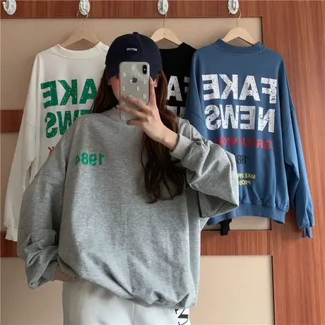 waitmore盐系卫衣女秋冬宽松韩版潮ins上衣bf慵懒风加绒加厚外套图片