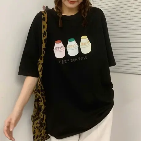 chic港味短袖t恤女设计感小众宽松韩版原宿bf慵懒风ins超火上衣服图片