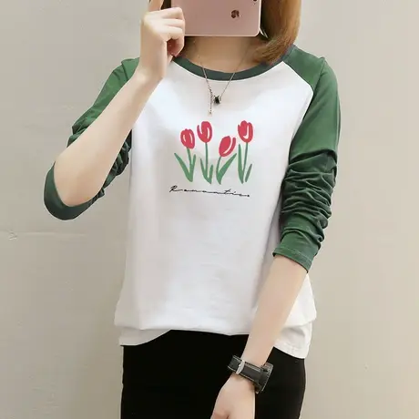 长袖t恤女韩版休闲上衣2022新款宽松大码秋衣插肩袖纯棉体恤衫图片