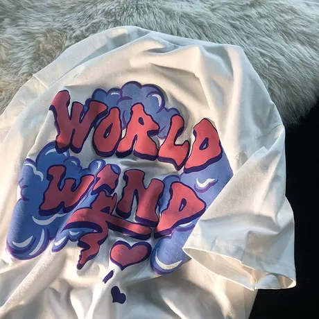 oversize美式街头短袖ins潮夏宽松大码女装胖mm上衣T恤2021年新款商品大图