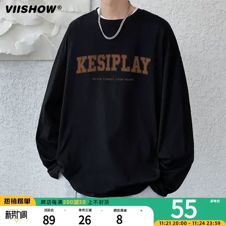 VIISHOW长袖t恤男春秋cityboy简约日系复古字母印花打底衫上衣商品大图
