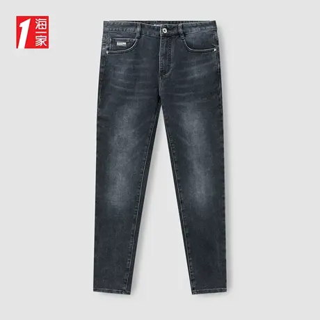 海一家时尚有型长裤2023秋季新款猫须工艺直筒弹力舒适牛仔裤男商品大图