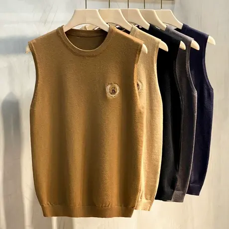 黑色背心男2023春秋新款百搭潮流针织毛衣无袖坎肩马甲刺绣外套男商品大图