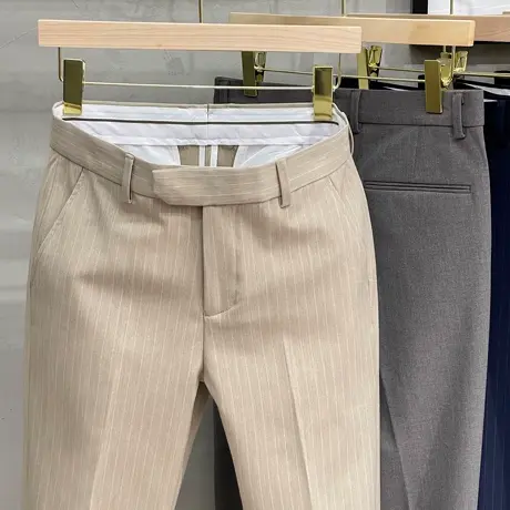 秋冬2025男士免烫修身休闲轻商务韩版正装小直筒宽松条纹小西裤男图片