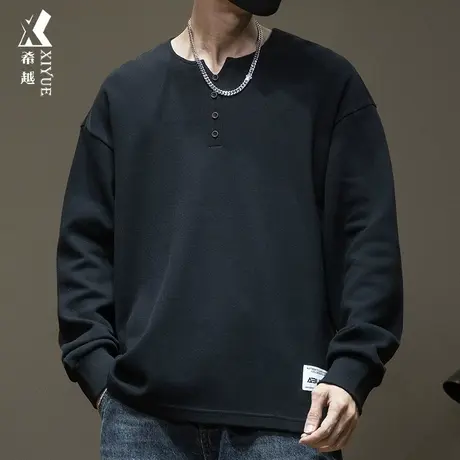 潮男亨利领卫衣男爆款2024春秋新款男装男士大码上衣内搭打底衫潮商品大图