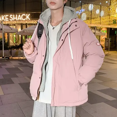 假两件棉服男士冬季款加绒加厚情侣冬装面包棉袄男生羽绒棉衣外套商品大图