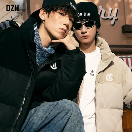 情侣立领棉服男款冬季加厚灯芯绒拼接棉衣外套宽松休闲情侣装新款商品大图