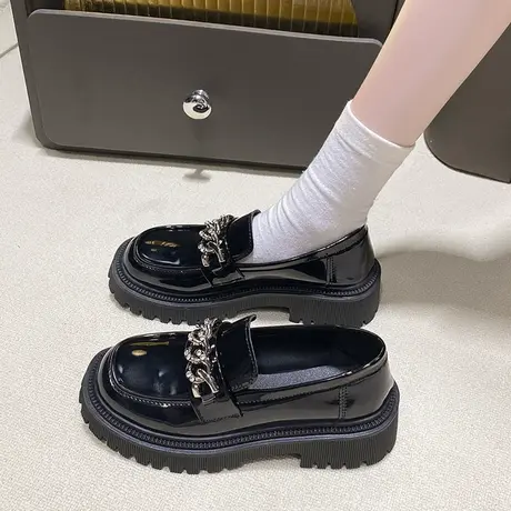 复古乐福鞋女2023春秋季新款松糕厚底小皮鞋子金属水钻玛丽珍单鞋商品大图
