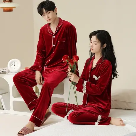 新婚结婚情侣睡衣秋冬男女金丝绒红色本命年2024龙年属龙礼盒冬季商品大图