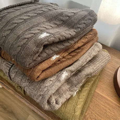 享永子【浣熊绒新秋限定】麻花纹针织开衫圆领毛衣外套秋文艺复古商品大图