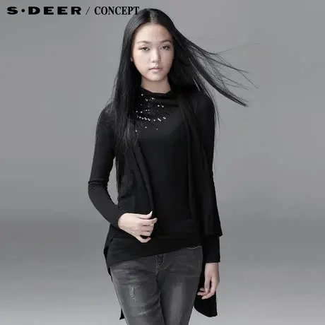 sdeer圣迪奥2014春装新款女装纯色针织斜摆马甲3381679图片