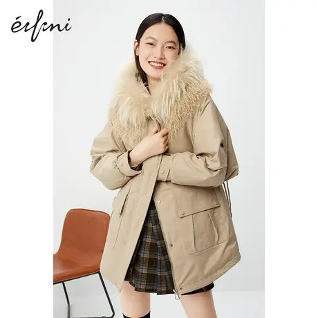 伊芙丽羽绒服女秋冬商场同款新品保暖大毛领连帽外套1BA380611商品大图