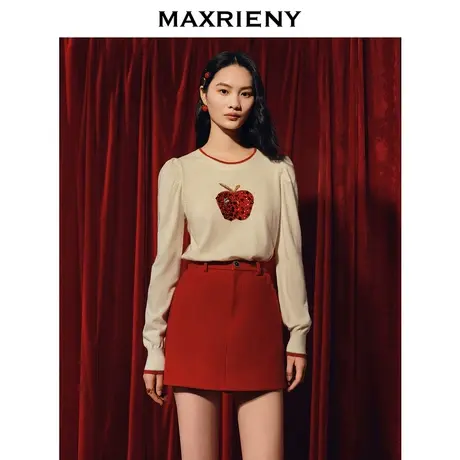 [3件8折]MAXRIENY幸运苹果毛衫精致复古提花套头毛衫商品大图