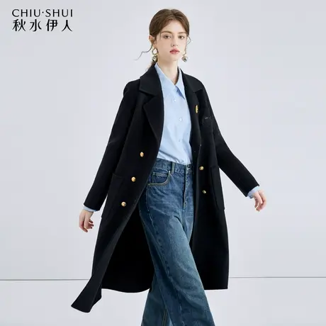 秋水伊人英伦风纯羊毛中长款大衣2023年冬季新款女高级感毛呢外套图片