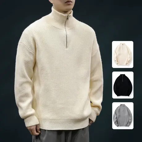 男装美式潮牌半开衫拉链高领毛衣秋冬季2024新款慵懒长袖上衣外套图片