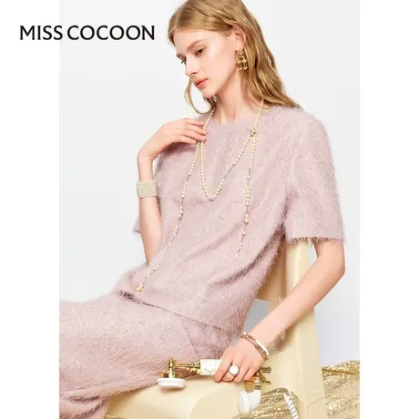 MISSCOCOON【莫奈花园】24春新款通勤流苏毛绒H型高级感T恤上衣图片