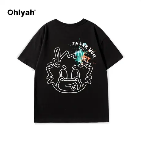 Ohlyah春夏新款男女同款2023秋季新时尚纯棉短袖体恤印花针织上衣图片