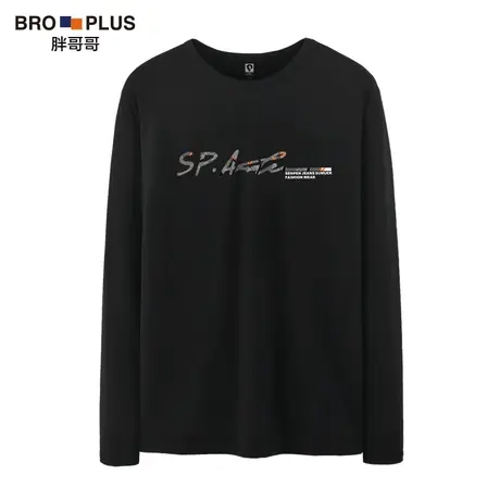 胖哥哥加肥加大长袖T恤男装潮胖子大码打底衫宽松圆领印花男体恤图片