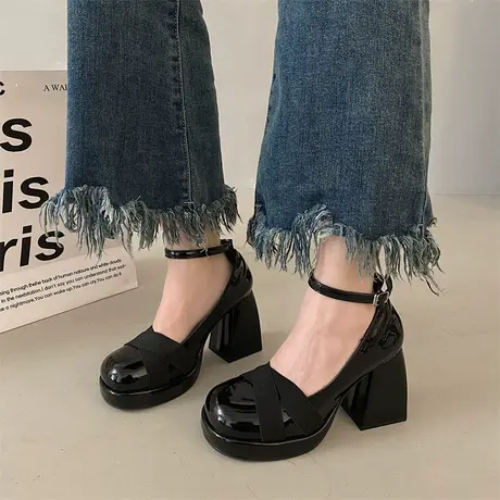 仙女风玛丽珍鞋女鞋2024春秋新款法式浅口小皮鞋单鞋女粗跟高跟鞋图片