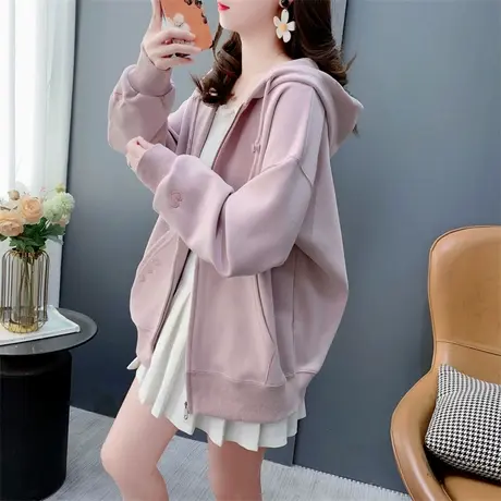 小个子连帽长袖开衫卫衣女春季2024年新款宽松刺绣设计感外套上衣商品大图