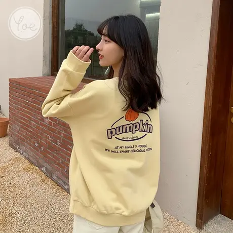 yoe圆领卫衣女盐系复古显白多巴胺黄色ins日系宽松刺绣上衣百搭商品大图