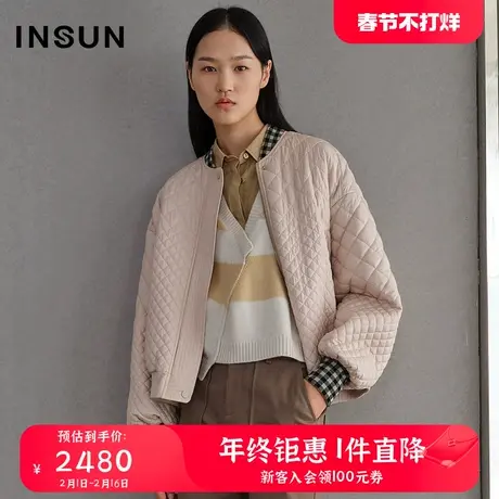 INSUN恩裳春季棒球衫菱形纹短款棉衣外套图片
