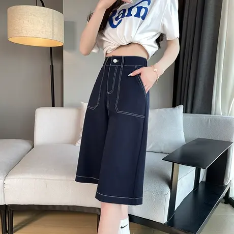 高腰牛仔短裤女夏季薄款2024年新款宽松显瘦阔腿五分裤直筒中裤商品大图