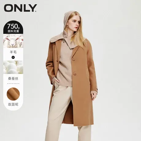ONLY奥莱冬季新款双面呢平驳领绵羊毛中长款毛呢大衣女商品大图
