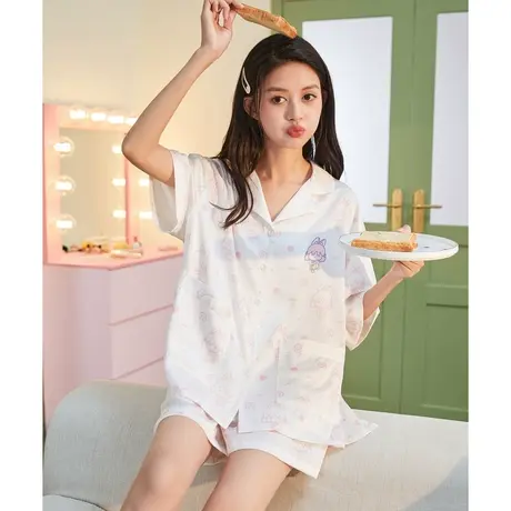唐狮新款睡衣女卡通冰丝凉感型开衫遛弯可外穿家居服两件套套装女图片