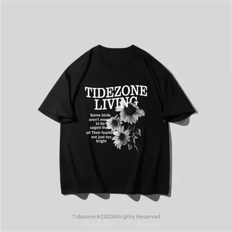 Ohlyah向日葵花朵字母印花潮牌短袖男女oversize小众设计感T恤图片