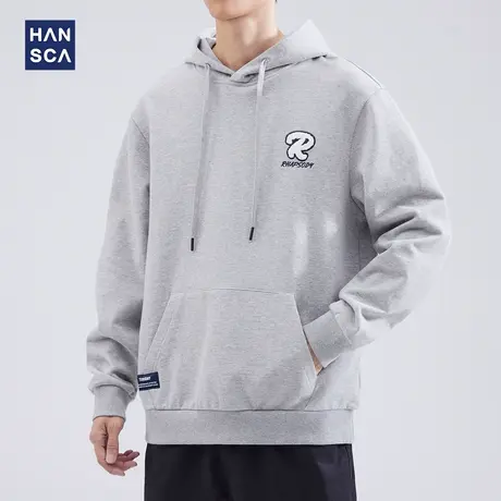 hansca宽松卫衣男连帽2023年秋季新款潮流时尚袋鼠兜字母休闲长袖商品大图