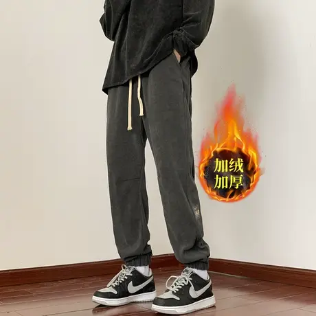 冬季灯芯绒重磅加绒男士裤子秋冬款加厚保暖外穿束脚休闲运动卫裤商品大图