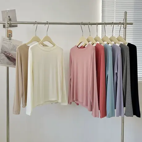 享永子【基础款更要舒适】软糯圆领打底衫女纯色针织长袖T恤内搭图片