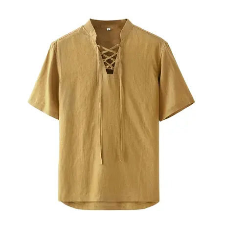 纯麻男士t恤夏季薄款宽松短袖男立领纯色中国风半袖T恤汗衫打底衫图片