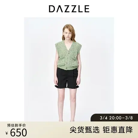 DAZZLE地素奥莱春夏装新款法式通勤别致荷叶边黑色直筒休闲短裤女图片