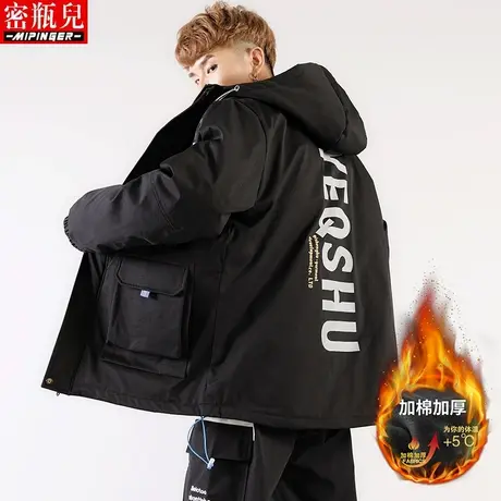 加棉外套男潮牌冬季大码宽松加肥加大棉服风衣男韩版加绒棉衣男装商品大图