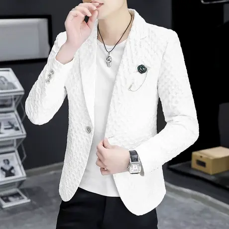 秋季潮牌高级感西装外套男士韩版痞帅气发型师个性时尚修身小西服图片