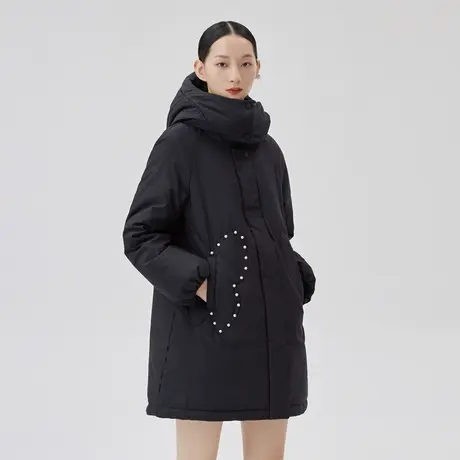 艾莱依中长款羽绒服女2022年新款秋冬装潮流白色时尚休闲宽松外套商品大图