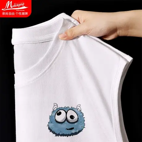 卡通芝麻街背心男款夏季潮牌美式简约运动篮球白色重磅打底衫坎肩商品大图