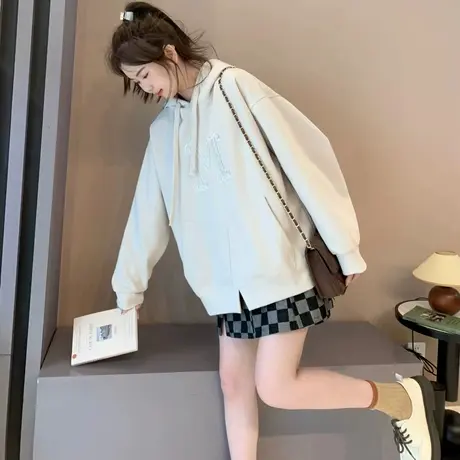 慵懒风连帽卫衣女2023秋季新款洋气减龄宽松休闲百搭春秋薄款外套商品大图