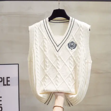 学院风v领针织马甲背心女2023秋装新款宽松外穿马夹叠穿毛衣坎肩图片