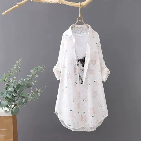 夏季新款很仙的防晒衬衫女长袖宽松清新印花薄款外套衬衣开衫上衣图片