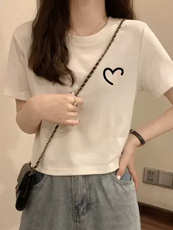 正肩短袖t恤女2023新款夏季美式复古港风chic小众设计感潮牌上衣图片