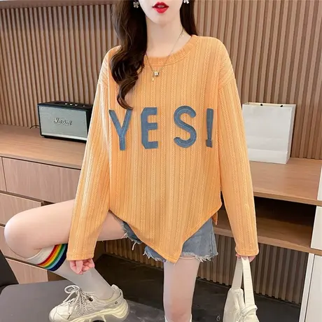 早秋装长袖t恤女春秋季韩版宽松设计感小众百搭小个子不规则上衣图片