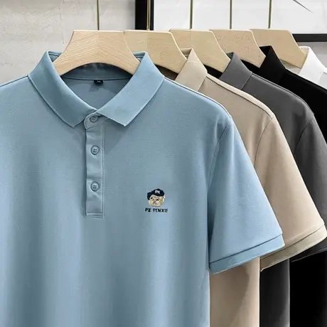 小熊刺绣翻领polo衫男士短袖2023新款潮流t恤男潮牌ins夏季薄款商品大图