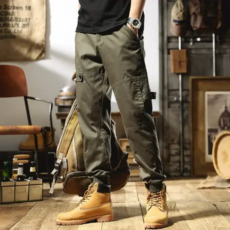 美式复古工装裤子男夏季薄款宽松直筒男士休闲裤阔腿束脚哈伦裤男商品大图