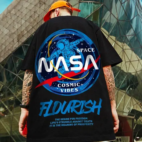 oversize欧美潮牌胖子嘻哈宽松短袖T恤男潮港风青年大码潮流半袖商品大图