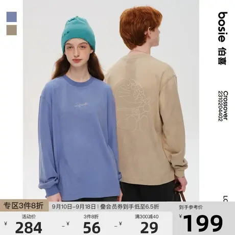 【哆啦A梦】bosie2023春季新款长袖T恤男情侣重磅温变面料打底衫商品大图