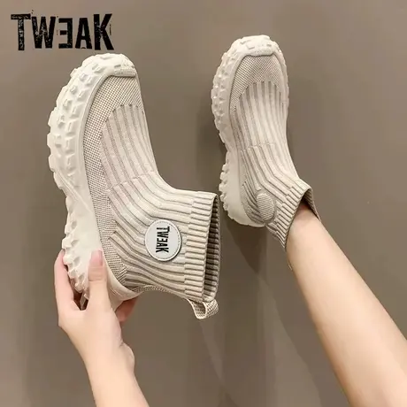 TWEAK袜子鞋女年春秋透气高帮袜子靴轮胎厚底休闲弹力针织短靴图片