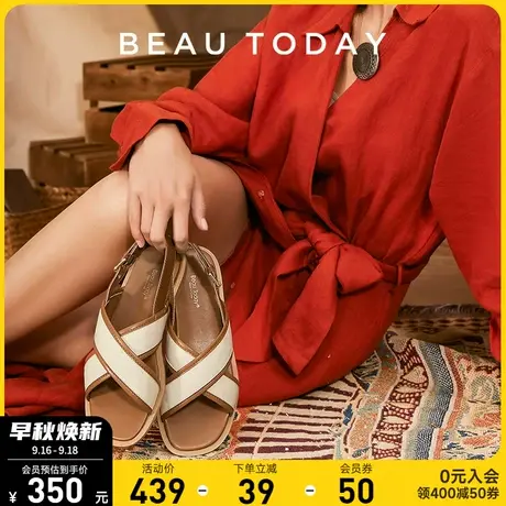 BeauToday女士凉鞋夏款BT真皮凉鞋女罗马鞋夏天凉鞋女新款泰国鞋商品大图